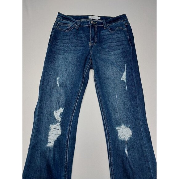 Jelly Jeans Womens Juniors Size 9 Dark Blue Distressed Denim Jeans Raw Hem - Picture 5 of 16